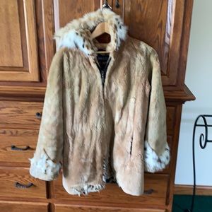 Tan sheared Beaver and Lynx hooded women’s coat